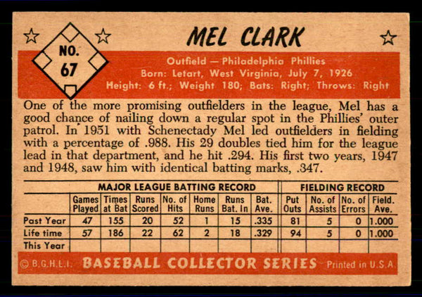 1953 Bowman Color Baseball #067 Mel Clark Phillies VG-EX 558926