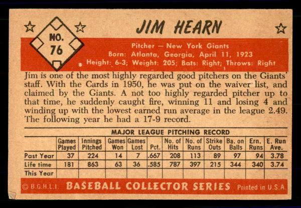 1953 Bowman Color Baseball #076 Jim Hearn Giants EX 558938