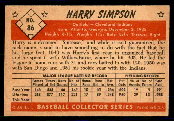 1953 Bowman Color Baseball #086 Harry Simpson Indians EX-MT 558948