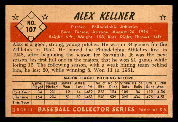 1953 Bowman Color Baseball #107 Alex Kellner A's NR-MT 558965