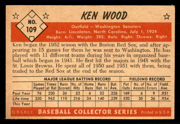 1953 Bowman Color Baseball #109 Ken Wood Senators EX-MT 558968