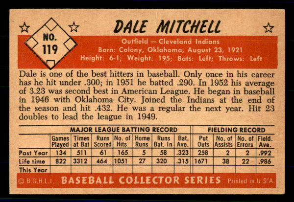 1953 Bowman Color Baseball #119 Dale Mitchell Indians EX-MT 558976