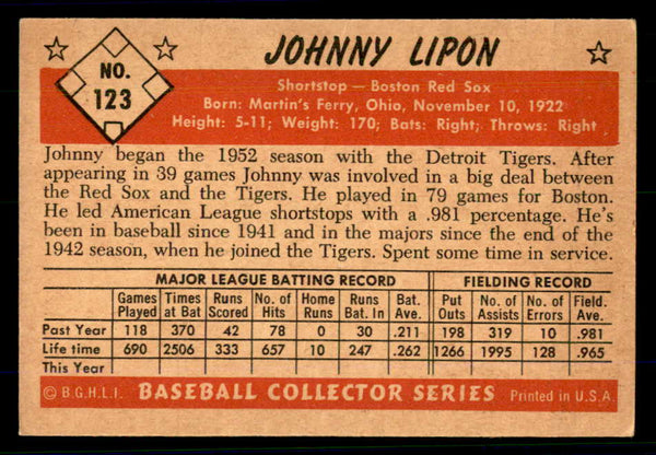 1953 Bowman Color Baseball #123 Johnny Lipon Red Sox EX-MT 558980
