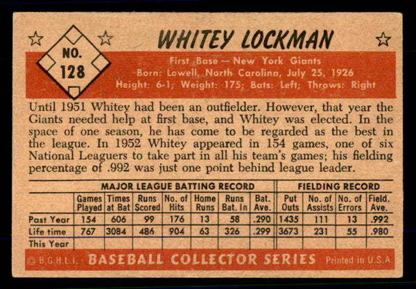 1953 Bowman Color Baseball #128 Whitey Lockman Giants EX+/EX-MT 558985