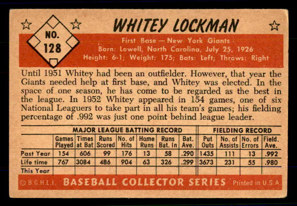 1953 Bowman Color Baseball #128 Whitey Lockman Giants VG-EX 558986
