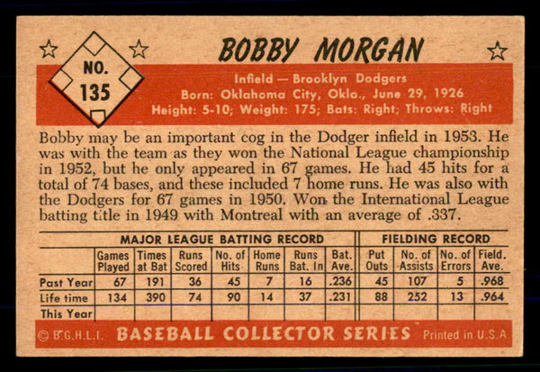 1953 Bowman Color Baseball #135 Bobby Morgan Dodgers EX 558994