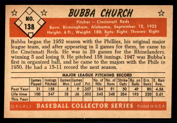 1953 Bowman Color Baseball #138 Bubba Church Reds EX-MT 558997