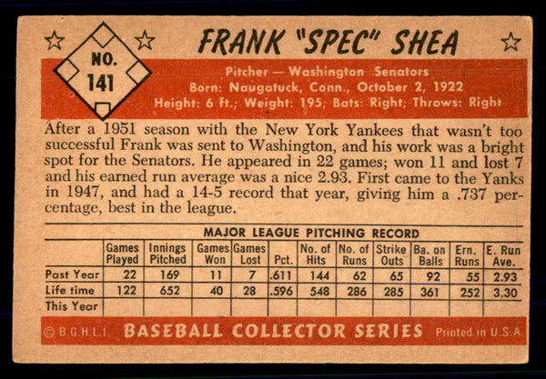 1953 Bowman Color Baseball #141 Frank Shea Senators VG-EX 559000