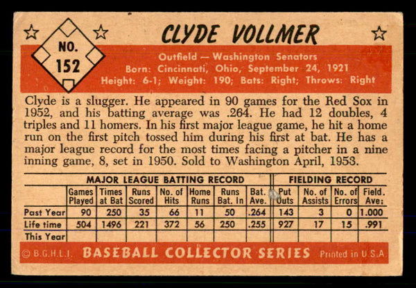 1953 Bowman Color Baseball #152 Clyde Vollmer Senators VG-EX 559014