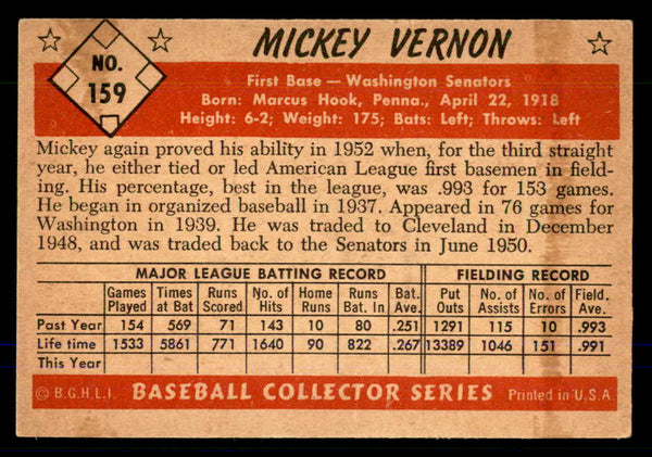 1953 Bowman Color Baseball #159 Mickey Vernon Senators EX-MT 559024