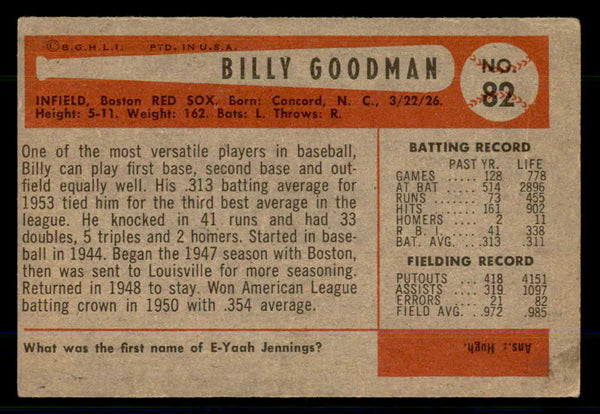 1954 Bowman Baseball #082 Billy Goodman Red Sox VG-EX 559035