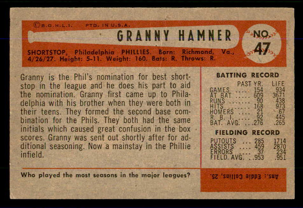 1954 Bowman Baseball #047 Granny Hamner Phillies EX-MT 559052