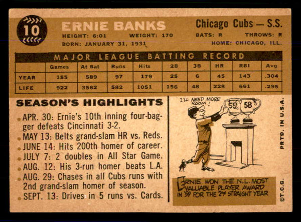 1960 Topps Baseball #010 Ernie Banks Cubs VG-EX 559069