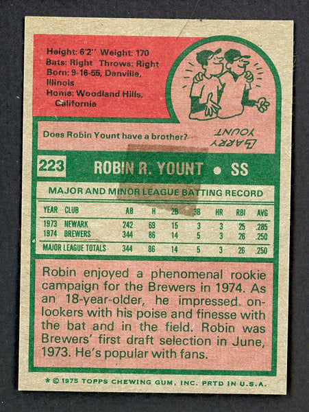 1975 Topps Baseball #223 Robin Yount Brewers GD tape back 559088
