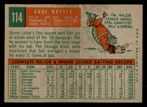1959 Topps Baseball #114 Earl Battey White Sox EX-MT 559099
