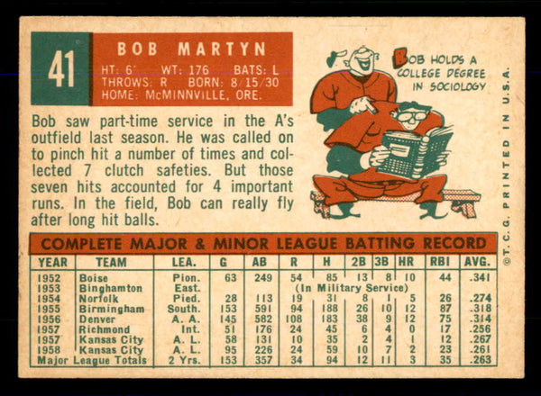 1959 Topps Baseball #041 Bob Martyn A's EX-MT 559100