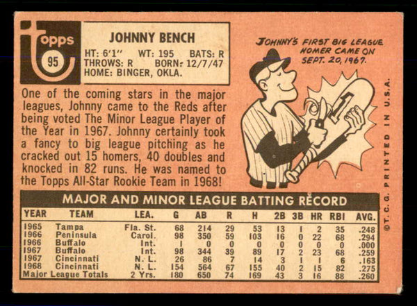 1969 Topps Baseball #095 Johnny Bench Reds VG-EX 559112