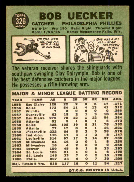 1967 Topps Baseball #326 Bob Uecker Phillies EX 559118