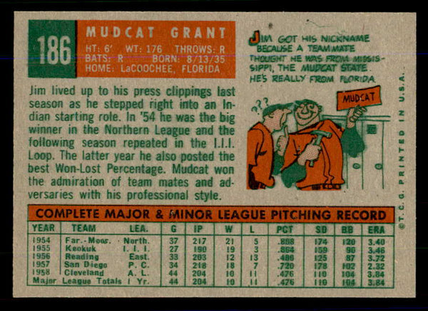 1959 Topps Baseball #186 Jim Grant Indians EX-MT/NR-MT 559136