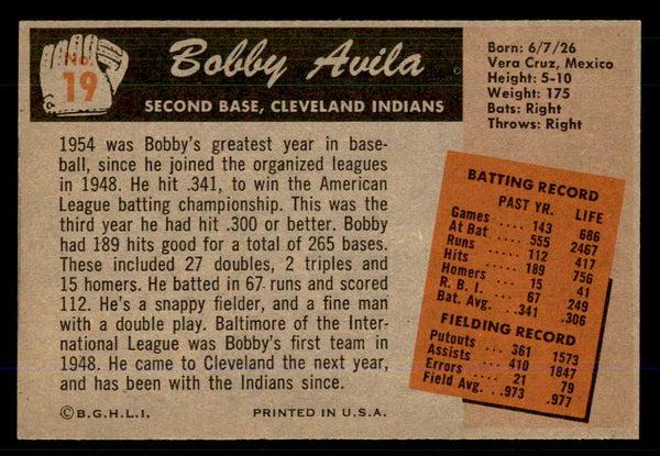 1955 Bowman Baseball #019 Bobby Avila Indians NR-MT 559168