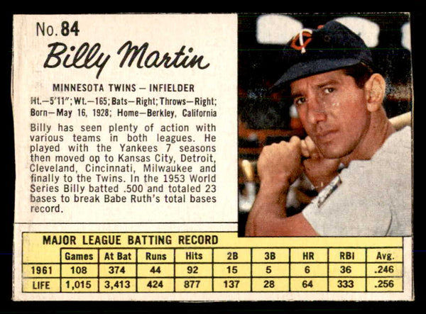 1962 Jello #084 Billy Martin Twins Low Grade 559177