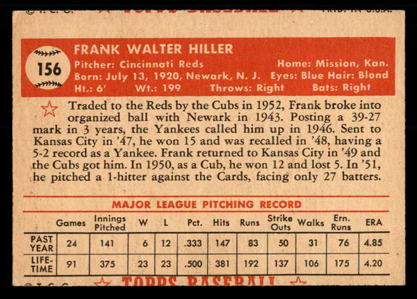 1952 Topps Baseball #156 Frank Hiller Reds VG-EX 559188