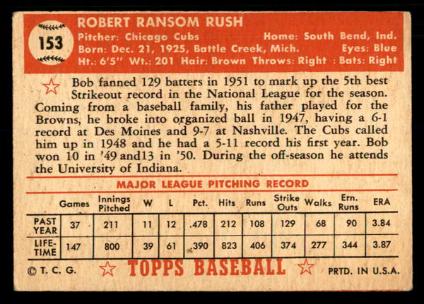 1952 Topps Baseball #153 Bob Rush Cubs VG-EX 559189