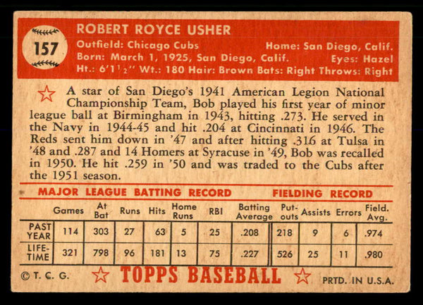 1952 Topps Baseball #157 Bob Usher Cubs VG-EX 559190