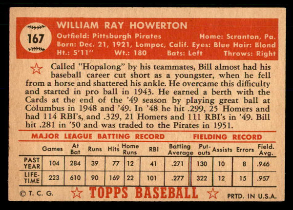 1952 Topps Baseball #167 Bill Howerton Pirates VG-EX 559195
