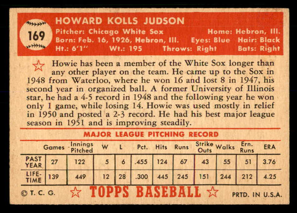 1952 Topps Baseball #169 Howie Judson White Sox VG-EX 559196