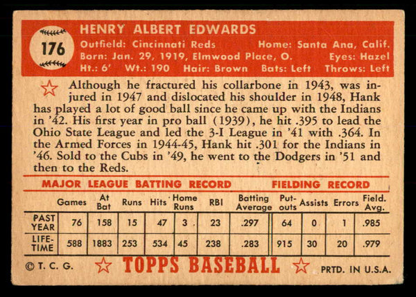 1952 Topps Baseball #176 Hank Edwards Reds VG-EX 559197