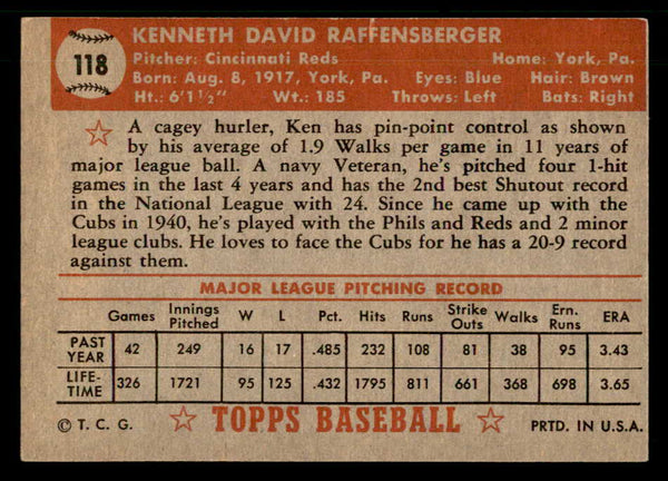 1952 Topps Baseball #118 Ken Raffensberger Reds VG-EX 559208