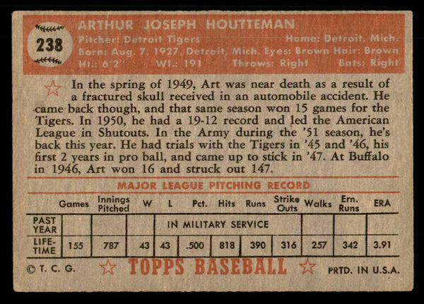 1952 Topps Baseball #238 Art Houtteman Tigers VG-EX 559216