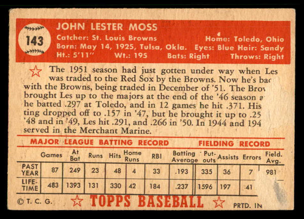 1952 Topps Baseball #143 Les Moss Browns VG 559218