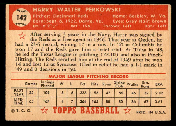 1952 Topps Baseball #142 Harry Perkowski Reds VG 559219