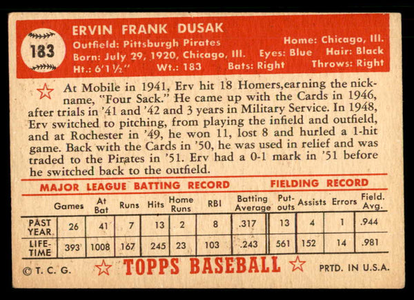 1952 Topps Baseball #183 Erv Dusak Pirates VG-EX 559222