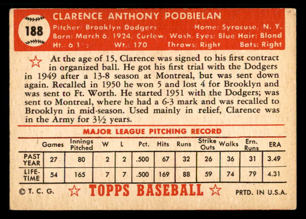 1952 Topps Baseball #188 Clarence Podbielan Dodgers VG-EX 559225