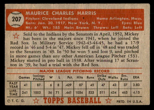 1952 Topps Baseball #207 Mickey Harris Indians VG-EX 559229