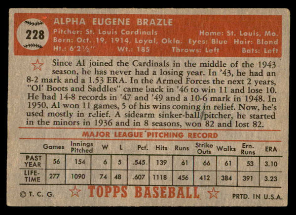 1952 Topps Baseball #228 Al Brazle Cardinals VG-EX 559237