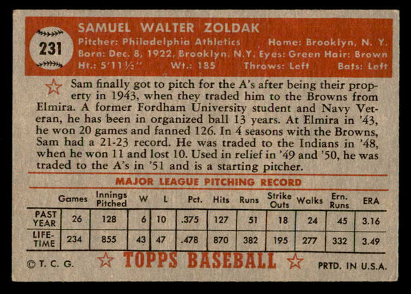 1952 Topps Baseball #231 Sam Zoldak A's VG-EX 559238
