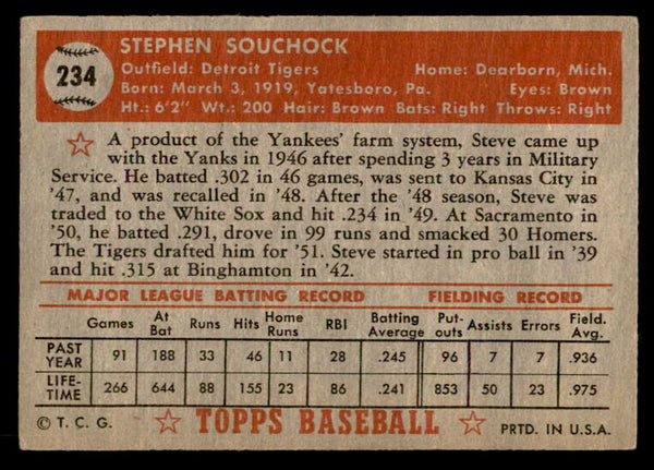 1952 Topps Baseball #234 Steve Souchock Tigers VG-EX 559239