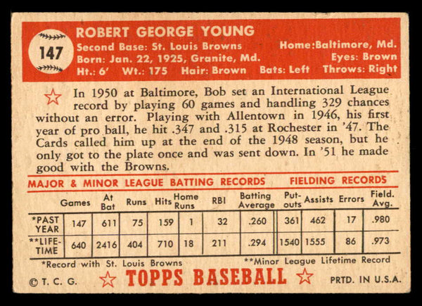 1952 Topps Baseball #147 Bob Young Browns VG-EX 559244