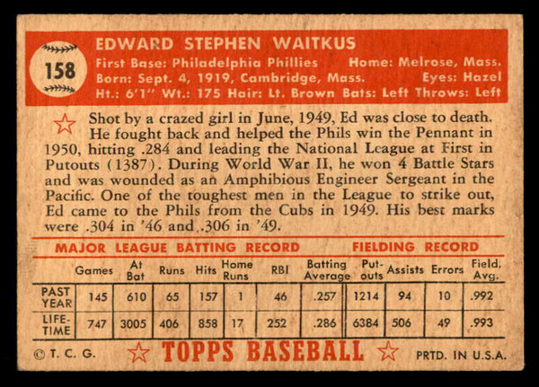 1952 Topps Baseball #158 Eddie Waitkus Phillies VG-EX 559246