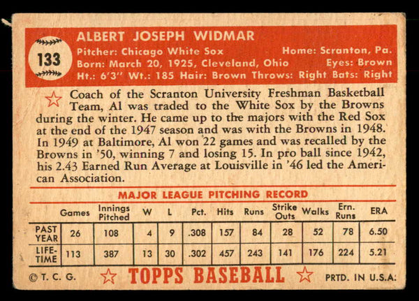 1952 Topps Baseball #133 Al Widmar White Sox VG-EX 559247