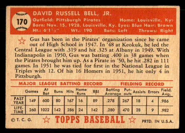 1952 Topps Baseball #170 Gus Bell Pirates VG-EX 559250
