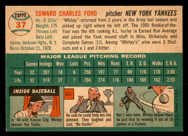 1954 Topps Baseball #037 Whitey Ford Yankees EX-MT 559255