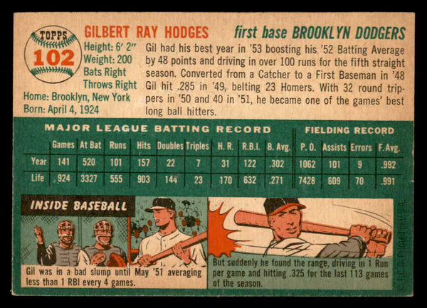 1954 Topps Baseball #102 Gil Hodges Dodgers EX-MT 559257