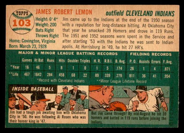 1954 Topps Baseball #103 Jim Lemon Indians EX-MT 559271