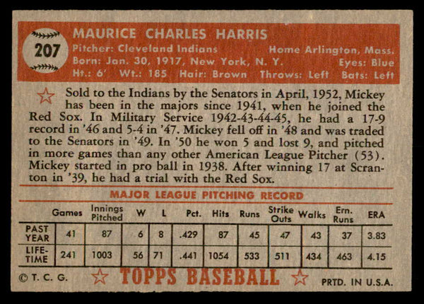 1952 Topps Baseball #207 Mickey Harris Indians EX+/EX-MT 559273