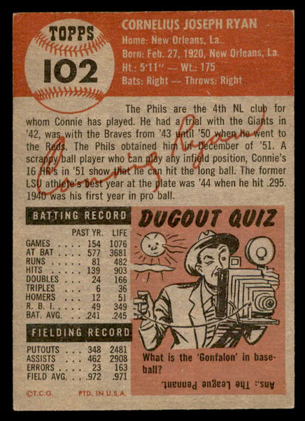1953 Topps Baseball #102 Connie Ryan Phillies VG-EX 559290